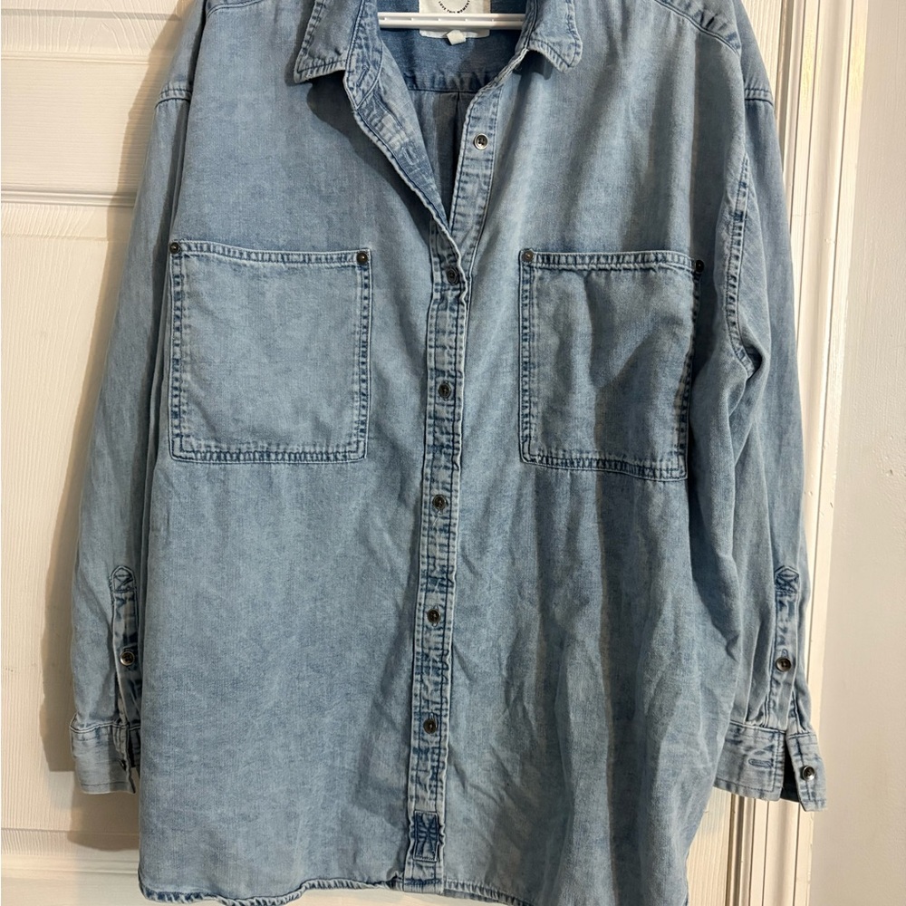 Aerie Light Blue Denim Button-Down Shirt